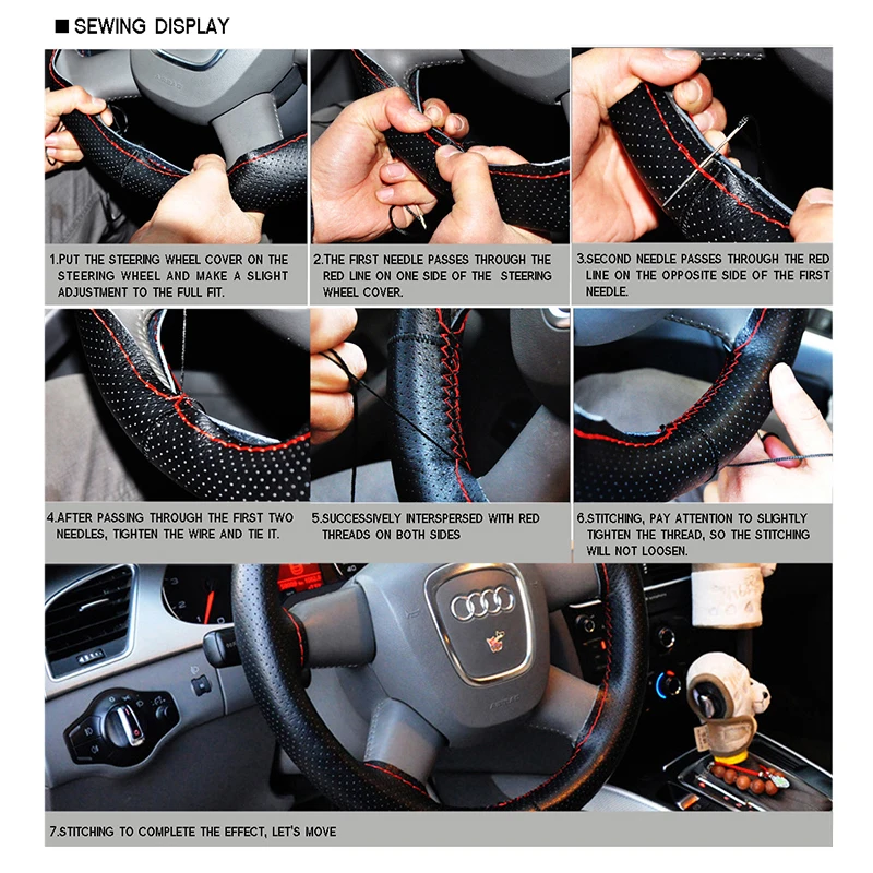 

Car Steering Wheel Cover Leather Hand-stitched Perforated High-quality Professional Durable 5 Colors Car Steering Wheel Cover