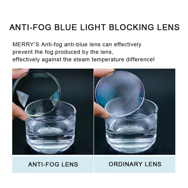 merrys anti fog blue light blocking series optical prescription glasses lens cr 39 resin aspheric glasses anti fog lens free global shipping