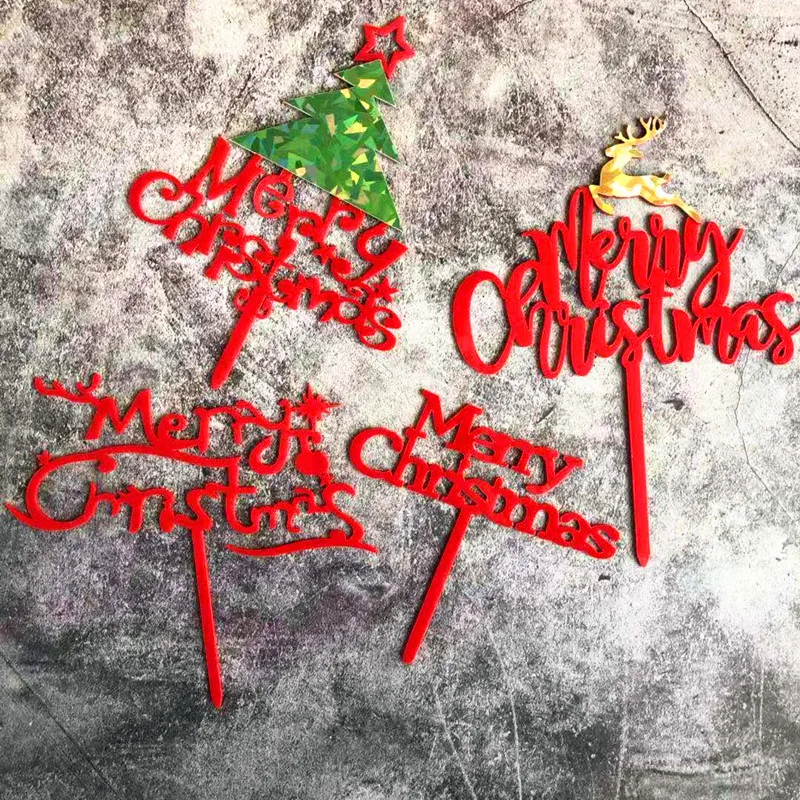 Acrylic Merry Christmas Tree Cake Topper Decorations for Home Happy New Year Elk Xmas Party Decoration Supplies | Дом и сад