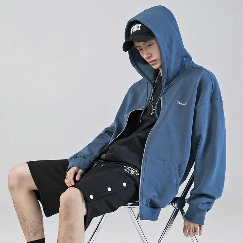 

Han Lu 2021 Spring New Simple Hooded Cardigan Oversized T-Shirt Sweater Men's Loose Embroidered Jacket Ladies Fashion Sweater