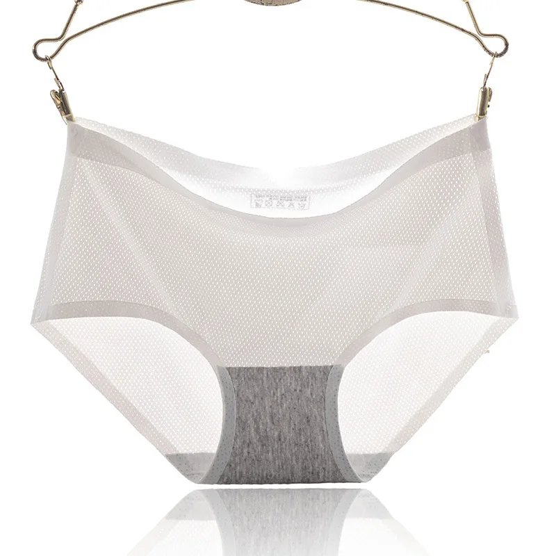 

8 Colors/one Piece of Breathable Mesh Ice Silk Seamless Ladies Pure Color Simple Breathable Mid-waist Briefs Large Size Stretch