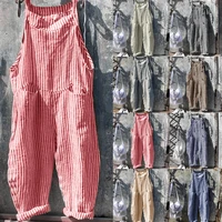 women casual stripes pocket jumpsuit summer sleeveless loose bib overalls dungarees wide leg jumpsuit long rompers plus size 5xl
