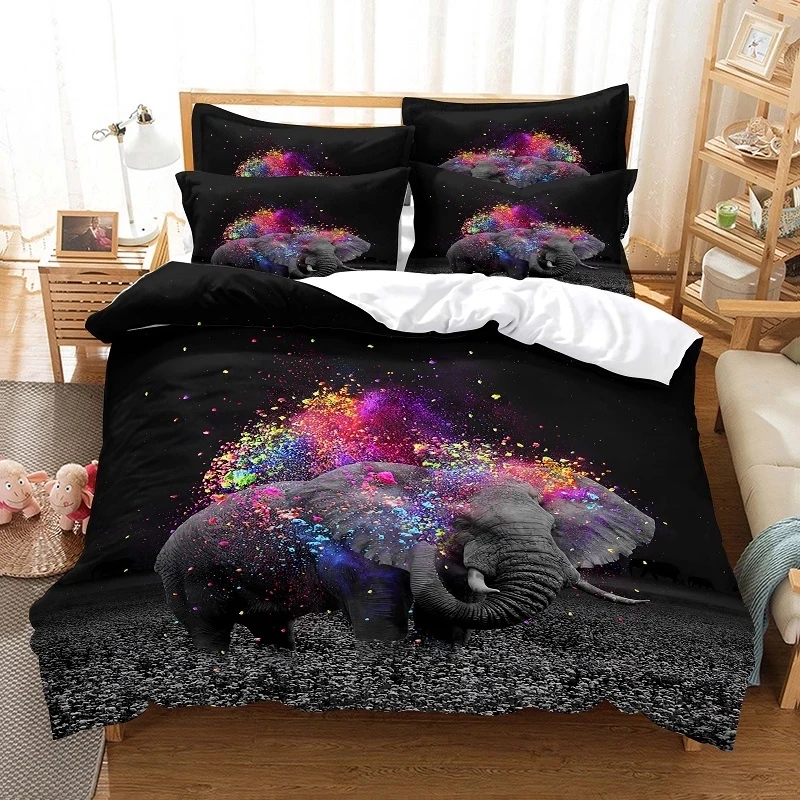 

Kids 2/3 Pcs Elephant Colorful Animal Duvet Cover Set King Queen Single 3D Bedding Sets Bed Quilt Comforter Covers Home Textile