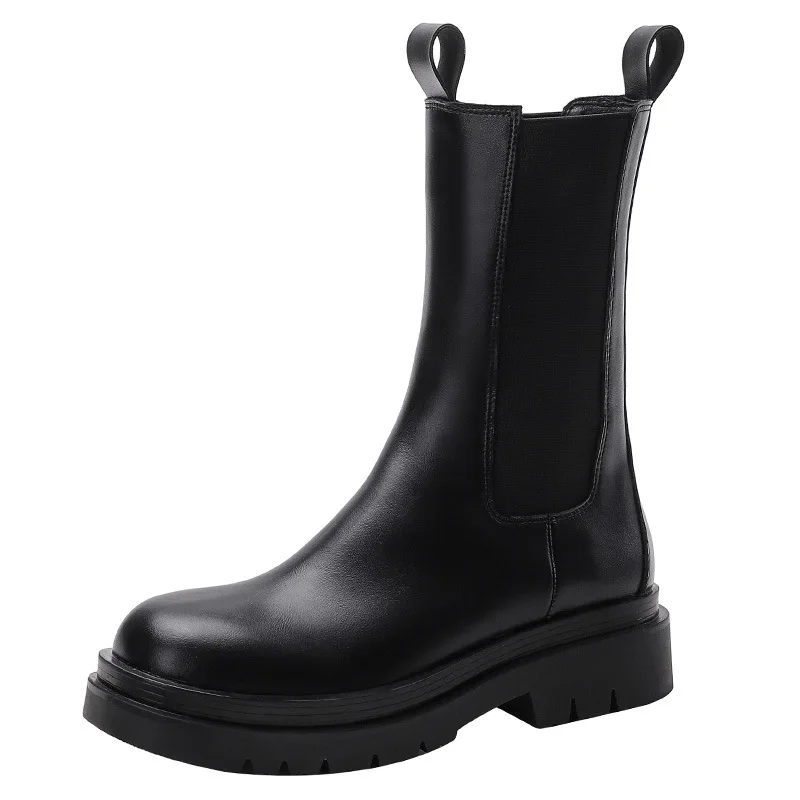 

Net red same medium boots women's white spring and autumn Chelsea short boots thick bottom boots British