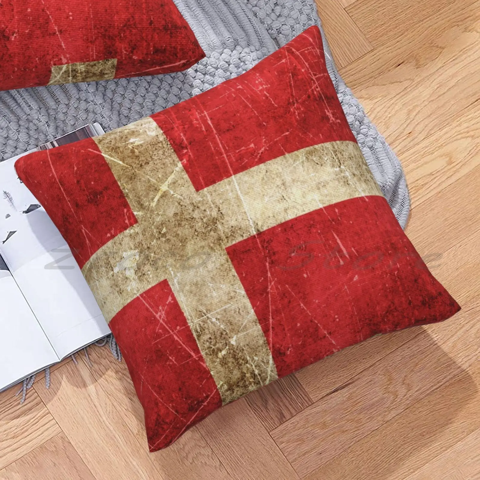 Наволочка с изображением датского флага для подушки в винтажном стиле старых и