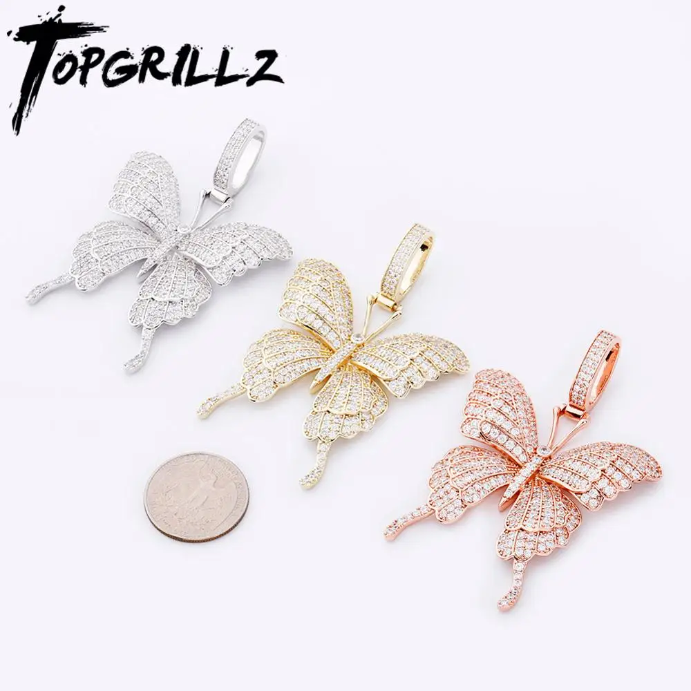 

TOPGRILLZ Hip Hop Butterfly Pendant Micro Pave Iced Out Full Cubic Zirconia Pendant Fashion Gift 10mm Cuban Chain Can Be Wound