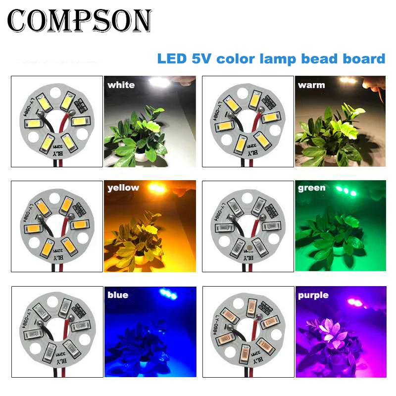 

COMPSON High Brightness LED 5730SMD 3W 5V Color Lamp Bead Light Board Bulb Round Transformation Light Source Dia 32MM