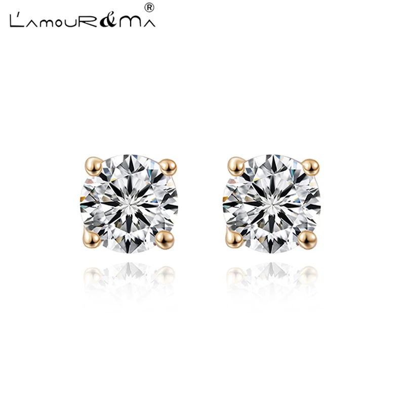 

L'Amour&Ma Classic Fashion Four Claws 6mm Ear Stud Basket Ball Setting AAA CZ Stone Earrings For Women Party Piercing Jewerly