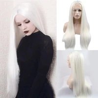 snow white silky straight synthetic lace front wig middle part curly natural glueless heat resistant fiber hair for black women