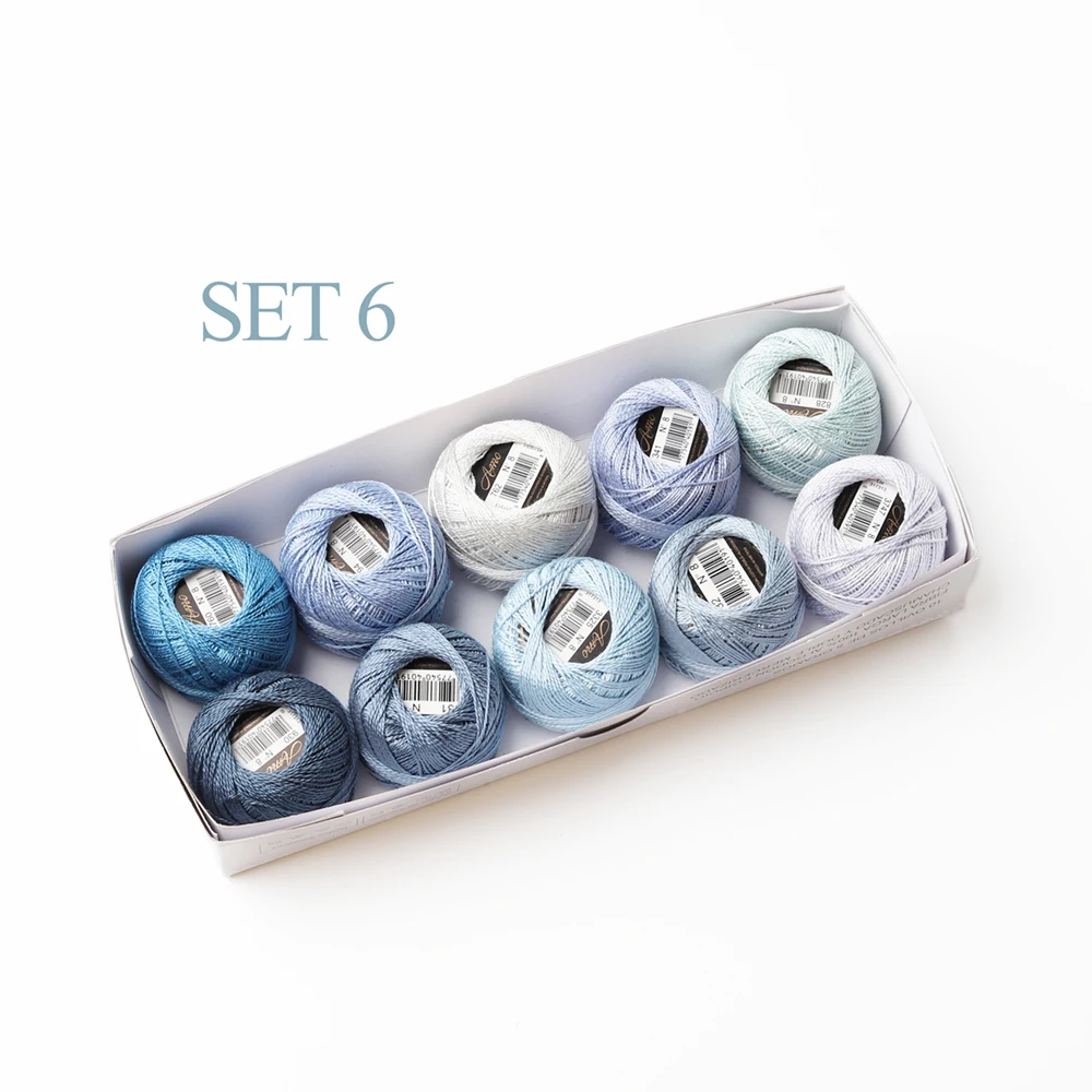 Set 6 5 граммов размер, 8 жемчужных хлопковых нитей для вышивки крестиком, 43 ярдов на шарик, Двойной Мерсеризованный длинный штапельный хлопок, 10 шт./col - Цвет: Set 6