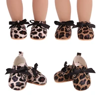 18 inch girls doll shoes fashion leopard print bow shoes pu american newborn shoe baby toys fit 43 cm baby dolls s233