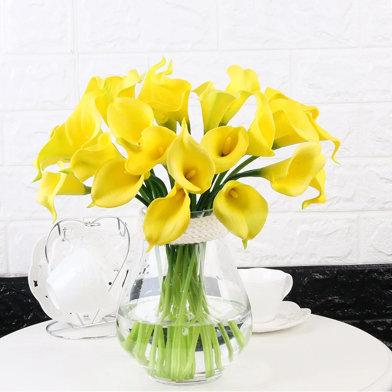 

18 Pieces Quality Flower Home Decor Artificial Flowers Calla Lily PU Simulation Bunch Calla Fake Flower Wedding Holding Flowers