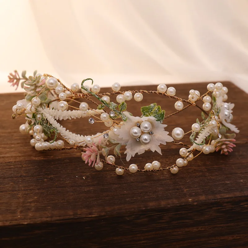 

Korean Exquisite Garland Pearl Women Headbands Cz Tiara Bride Wedding Hair Accessories Jewelry Girls Crystal Handmade Headbands