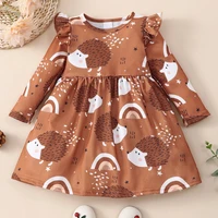 girls clothes toddler girl fall clothes cartoon animal hedgehog long flying sleeve girls dress cotton kids clothes spring 1 6y