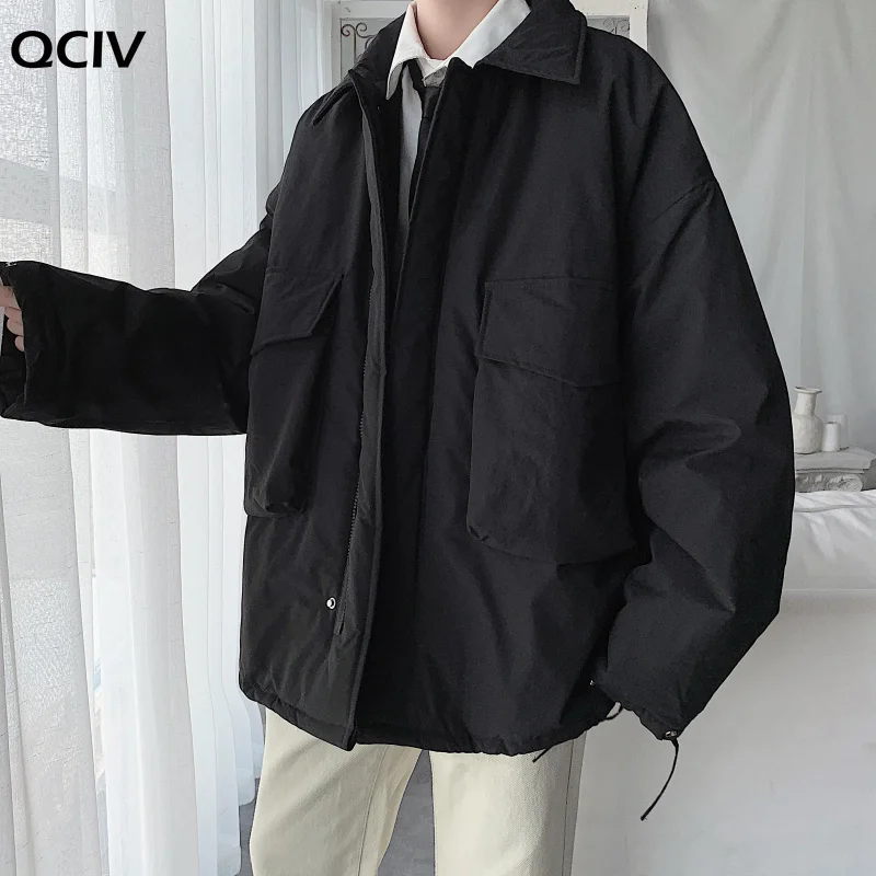 Winter Jacket Men Warm Fashion Casual Oversized Cotton Short Coat Men Korean Loose Pocket Tooling Coat Mens Thicken Coat Clothes