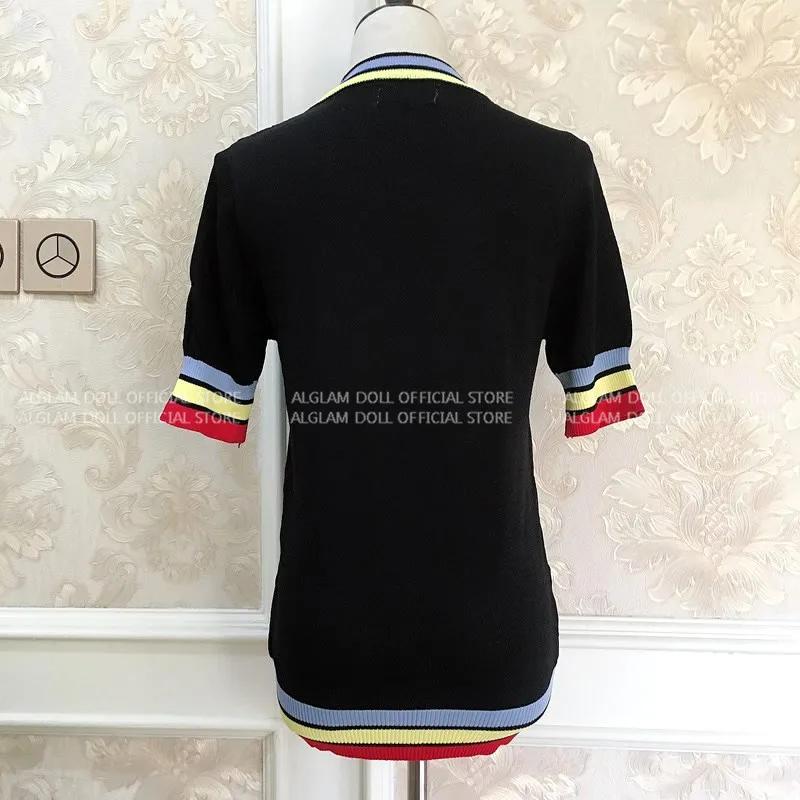 Женский трикотажный пуловер Mozuleva черный Жаккардовый джемпер с коротким рукавом