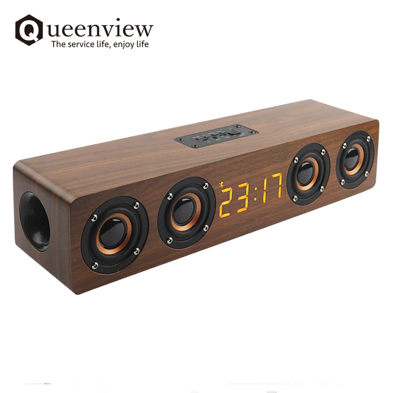 Часы Queenview Беспроводная колонка s деревянная портативная Bluetooth саундбар