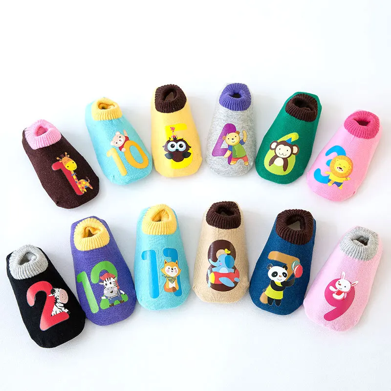 

0-5 Years Autumn Winter Baby Boys Girls Sock Newborn Floor Sock Letter Cartoon Anti Slips Toddler Sock Children Kids Cotton Sock