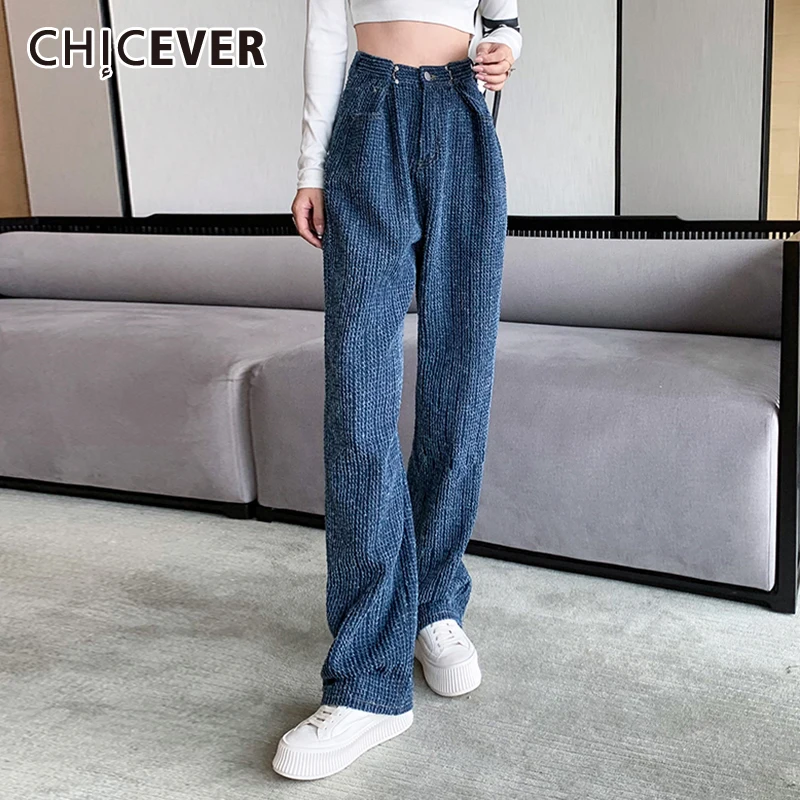 

CHICEVER Blue Casual Solid Loose Temperament Minimalist Jeans Female High Waist Fashion Pants For Women Autumn Style 2021 New