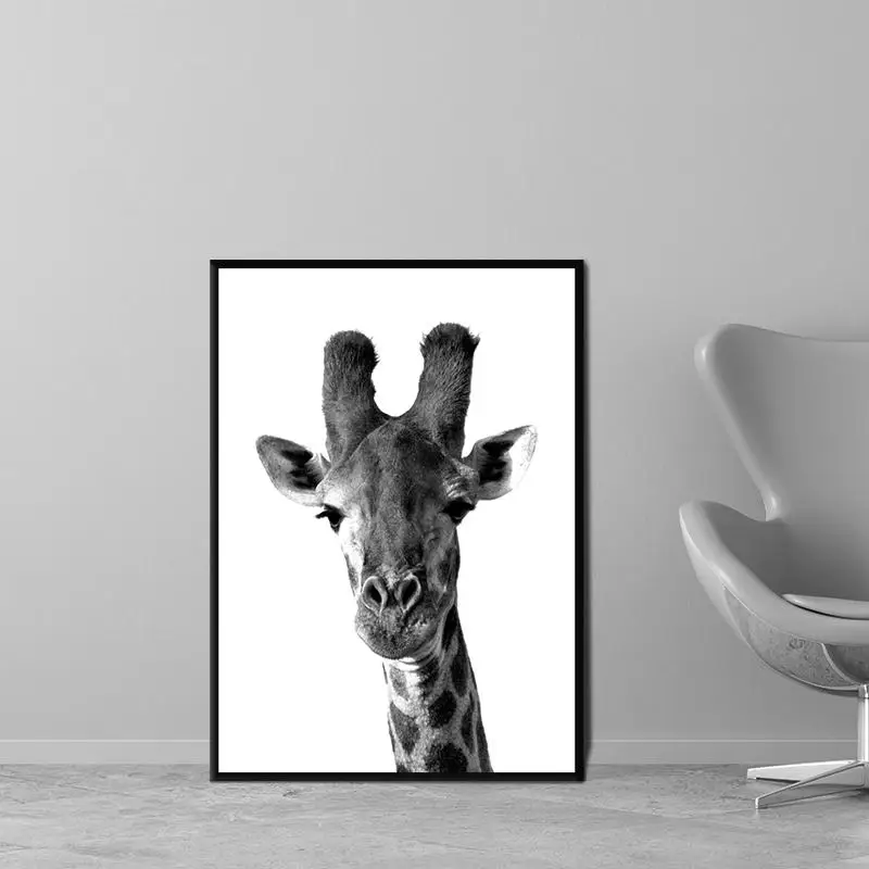 

New HD Black and White Giraffe Background Canvas Painting Posters and Prints Wall Art Picture for Living Room Home Dcor