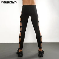 incerun new men sports fashionable stretch joggers cut out pantalones stylish solid color trousers elastic taped tracksuit s 5xl