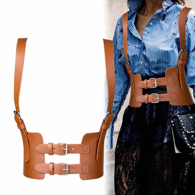 Women's Faux Leather Waist Belt Wide Elastic Strap Underbust Corset Cinch Waistband with Buckle Dress Accessories