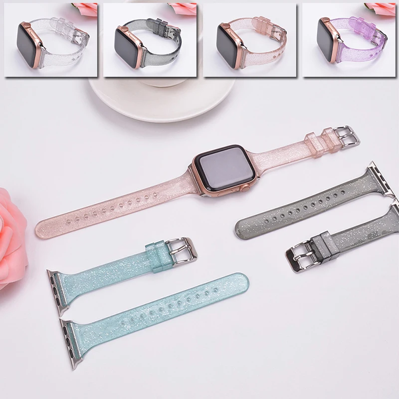 

Glitter Silicone Bracelet Band For Apple Watch Series 6 SE 5 4 38mm 42mm Transparent Bracelet Strap For iwatch 4 3 2 1 40mm 44mm