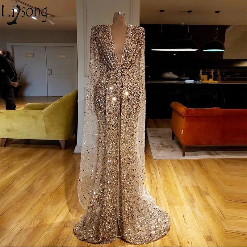 Elegant Deep V Neck Evening Dress Sparkly Sequin Beaded Crystals Long Prom Dresses High Split Glitter Formal Party Gowns | Свадьбы и