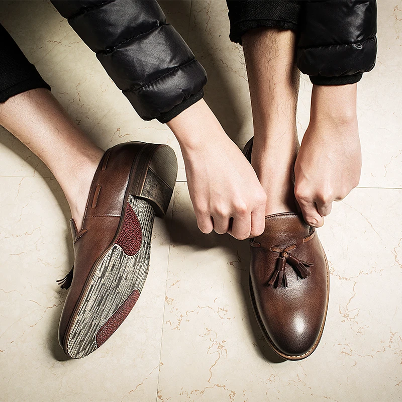 2020 Men's Handmade Leather Casual tassel Loafers Shoes Breathable Slip On Boat Free Shipping BL05-1 | Обувь