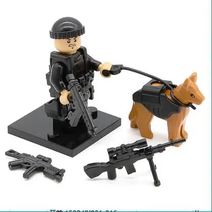 Dog Trainer Одиночная Военный современный спецназ фигурка полиция с щит оружие Кирпичи Строительные блоки Набор Модель игрушки для детей - Цвет: Dog Trainer