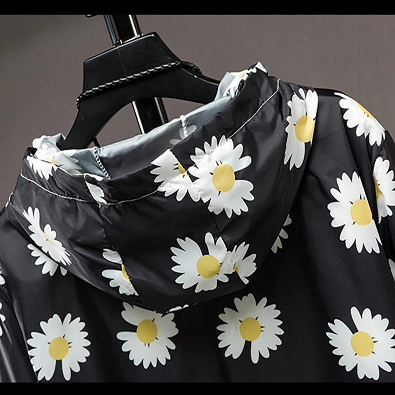 Ветровка Lusumily женская на молнии тонкая Свободная куртка с принтом маргариток