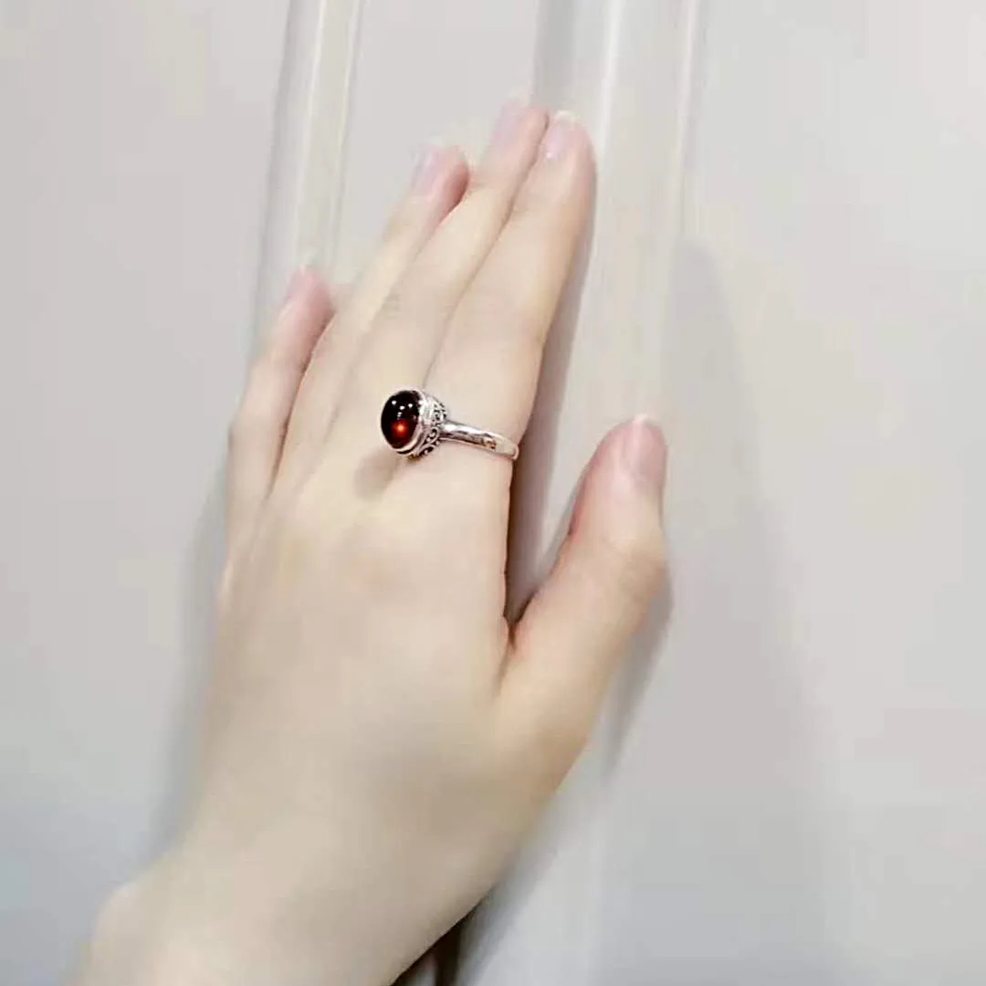 

Fashion Vintage Real 925 Solid Sterling Silver Natural Garnet Gemstone Ring Wedding Band Women Fine Jewelry Gifts Wholesale
