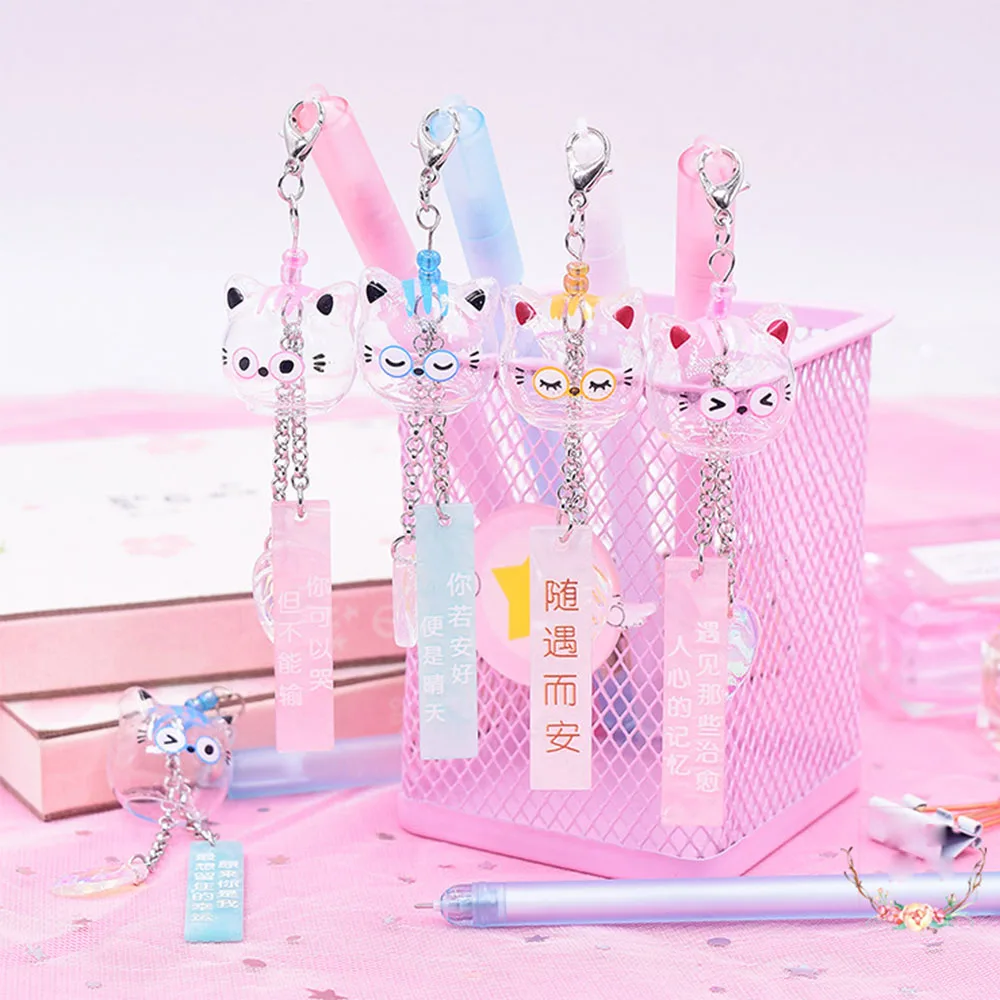 cat Милая Ручка Kawaii обычные ручки креативный Хрустальный мультяшный кулон гелевая ручка для девочек Подарки школьные офисные канцелярские принадлежности - Цвет: cat