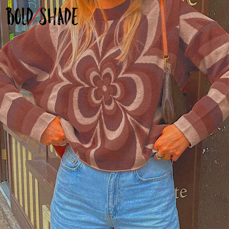 

Bold Shade 2000s Aesthetic Patchwork Sweater Tricot Floral Print Long Sleeve Pullover Sweaters Women Indie y2k Knitwears Spring