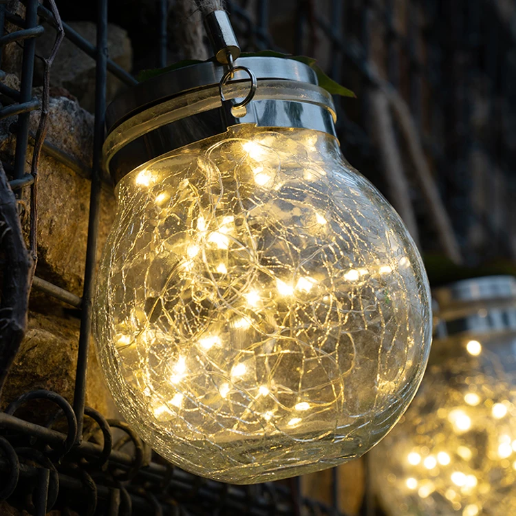 

Outdoor Pendant Lighting Holiday Lamp Party Garden Hanging Crackle Glass Ball Solar Sunlight Led Garden Lights Outdoor