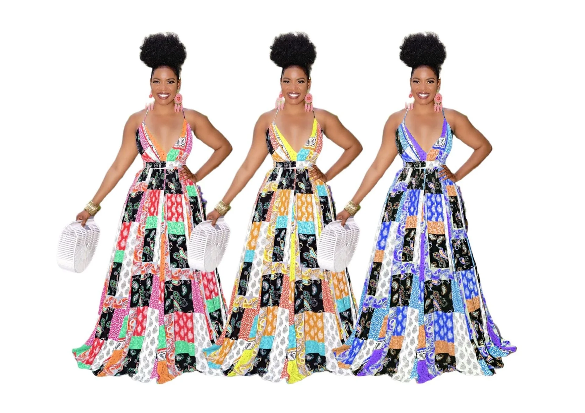 

Backless Fashion Dresses For Women Printing Party Maxi Dress Hollow Out Casual High Waist V Neck Sexy Summer Dresses