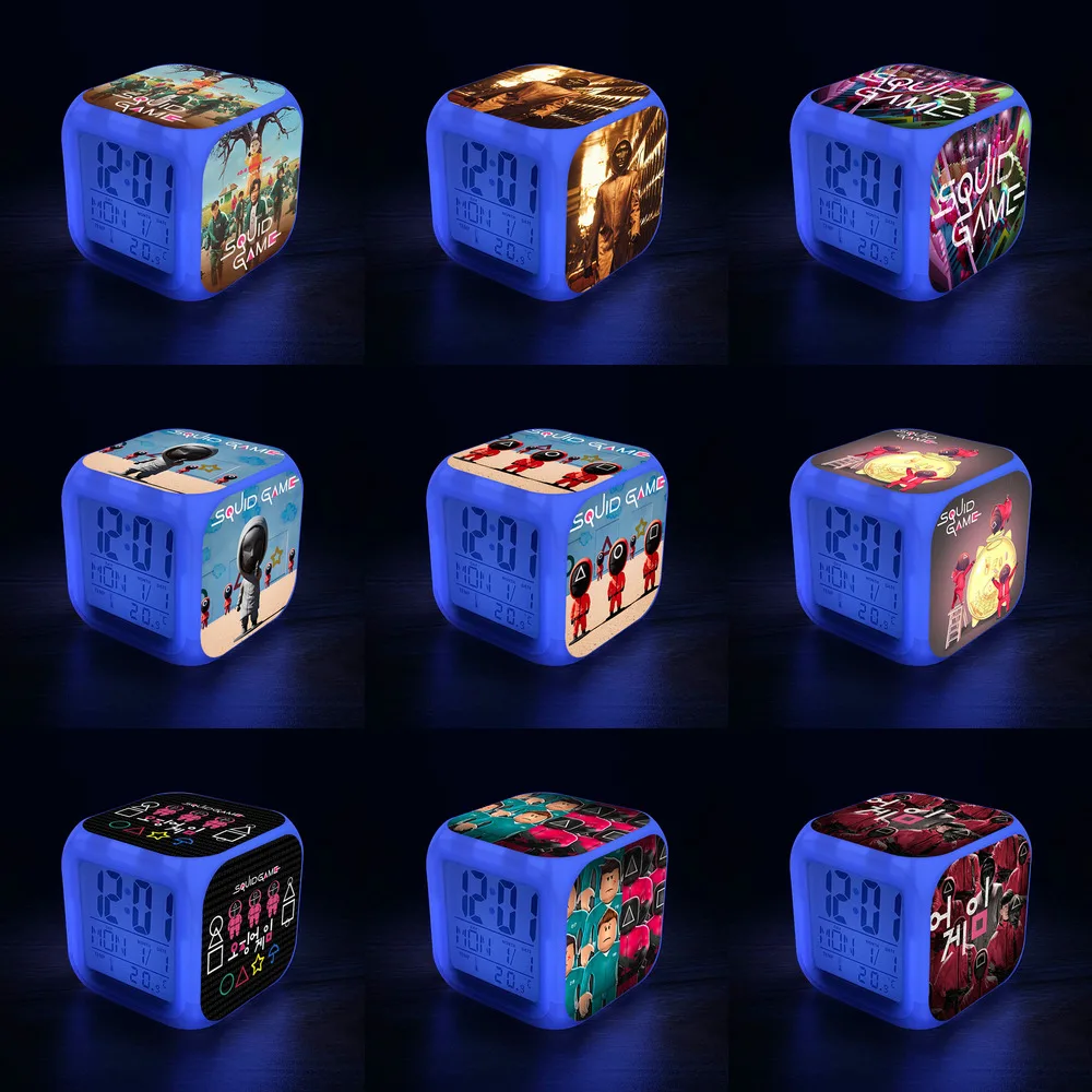 

Детские Настольные часы-будильник со светодиодный подсветкой, меняющие цвет, ночсветильник для студентов, квадратные часы, беззвучные прик...