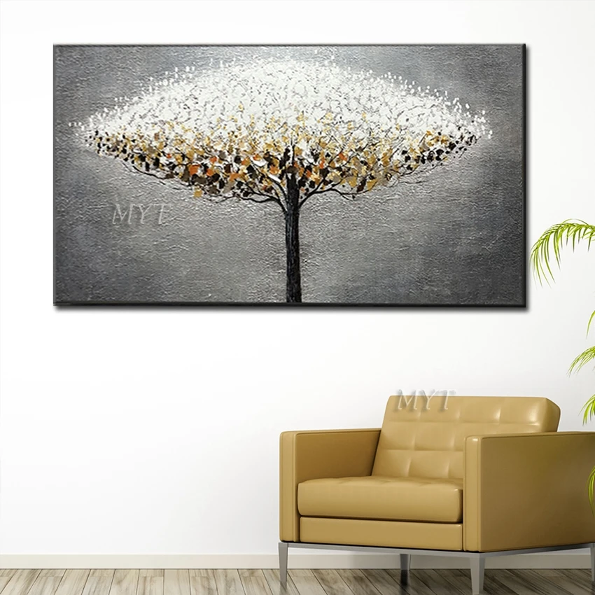 Yellow And White Trees Abstract Oil Painting On Canvas For Living Room Hom Decor Pictures Wall Art Paintings | Дом и сад