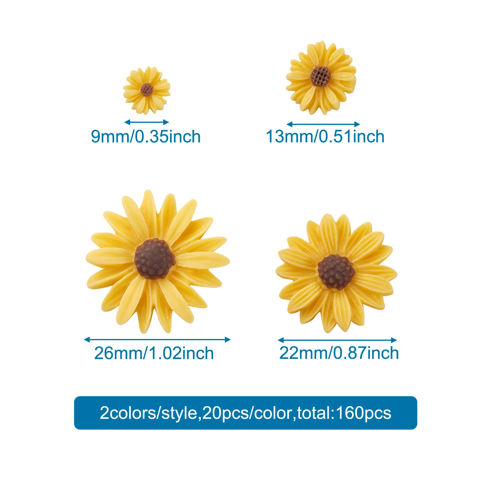 160 шт. 9/13/22/26 мм кабошоны из смолы с ромашками и плоским основанием украшения для