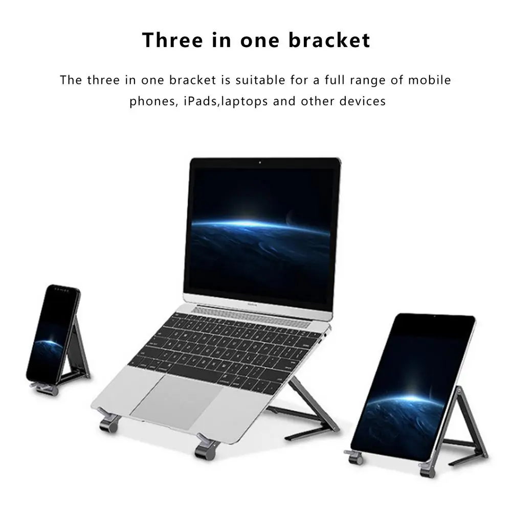 nbdzj 3 in 1 mini folding laptop stand for mobile phone tablet stand aluminum alloy adjustable non slip notebook bracket for mac free global shipping
