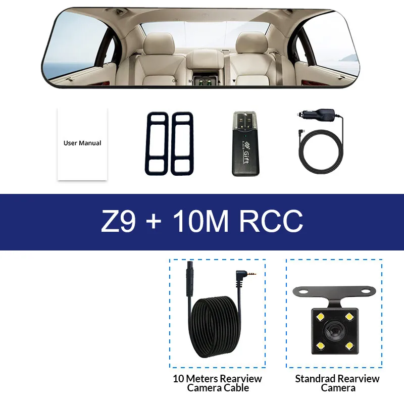 Z9-10M RCC Автомобильная Dvr камера, зеркало заднего вида, 4,3 дюймов, Белое Зеркало, тире, камера в автомобиле, видео камера, Full Hd, двойной объектив, Регистрационная видеокамера - Название цвета: Z9-10M RCC