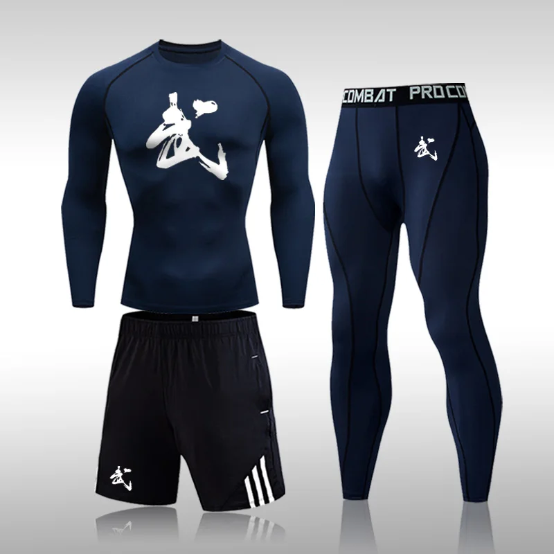 

Мужская спортивная одежда 3 шт./компл. мужской спортивный костюм компрессионный спортивный костюм для тренажерного зала фитнеса в китайско...