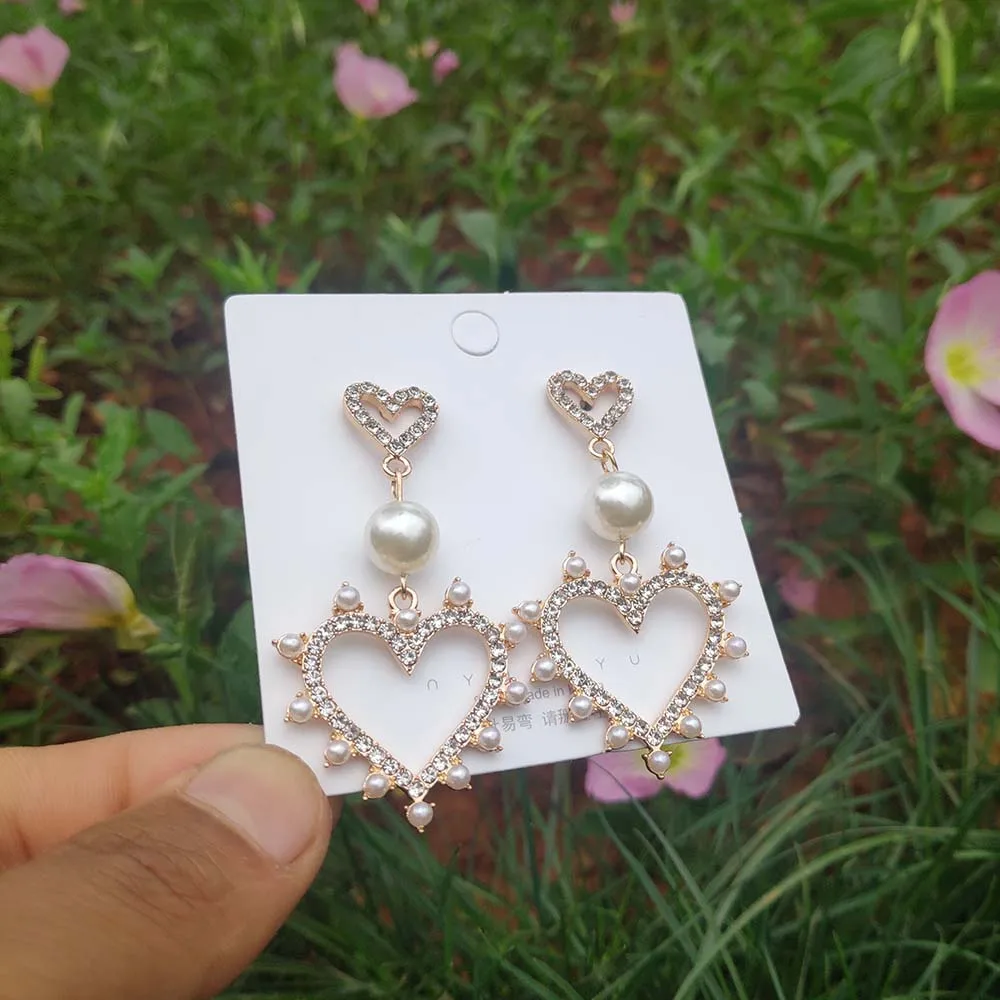 Новые серьги подвески в форме сердца с искусственным жемчугом кристаллами