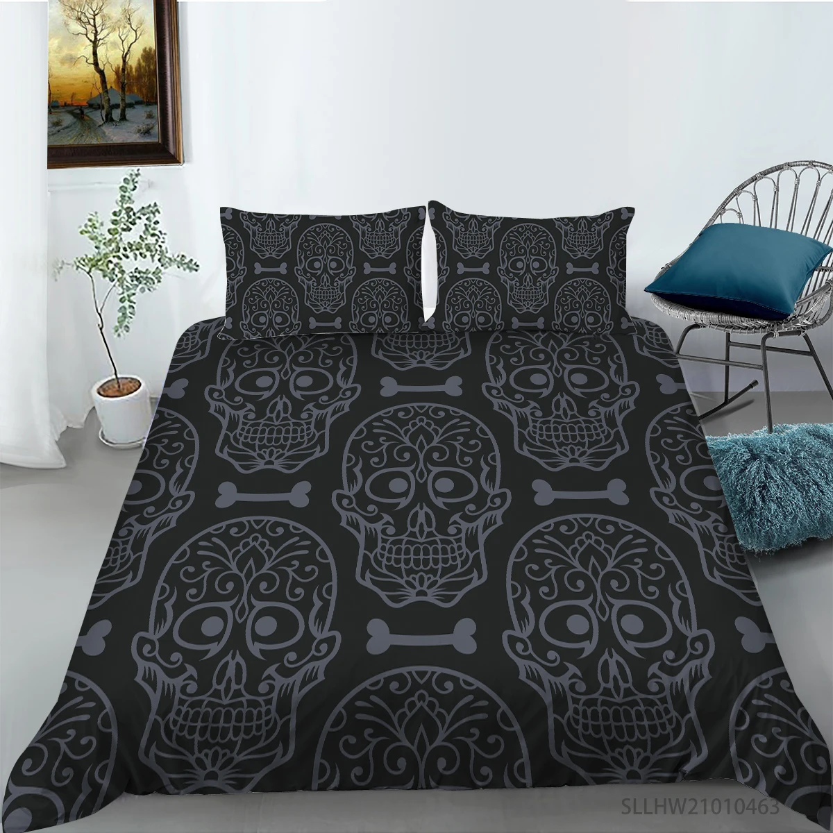 

New Arrival Black and Grey Printing Bedding set Duvet cover with pillowcases Twin Full Queen King sizes 2/3pcs
