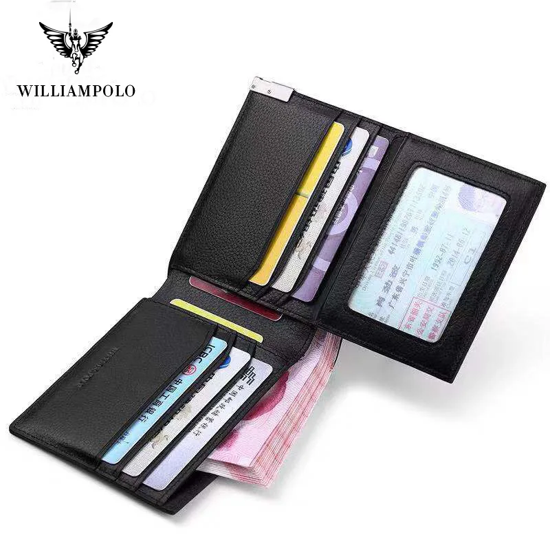 

Men Short Wallet For Credit Cards Genuine Leather Men Wallet Bi-Fold Purse Classic Vertical Horizontal Black Design