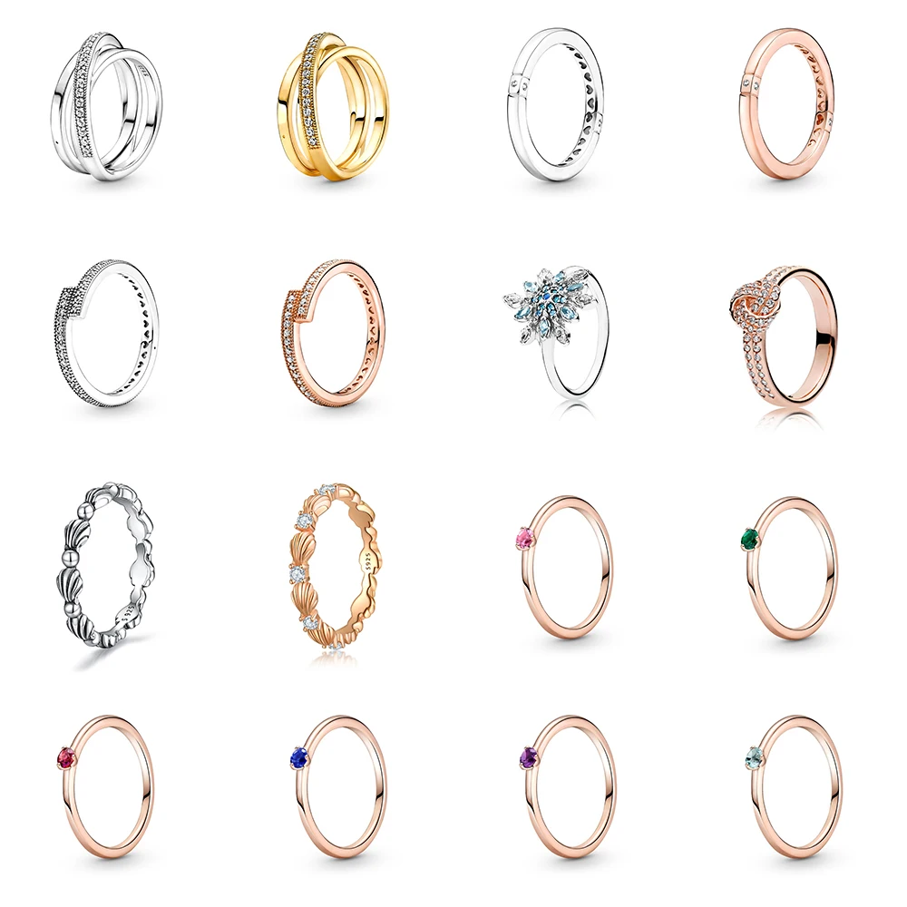 

925 Sterling Silver Ring Charms Gold Color Diy Shiny Crystal Cz New Style Ring For Women Engagement Anniversary Jewelry Gift