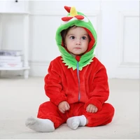 hot sale winter babe animal red chicken pajamas baby girl cotton clothes flannel rompers hooded cartoon infant onesie for kid