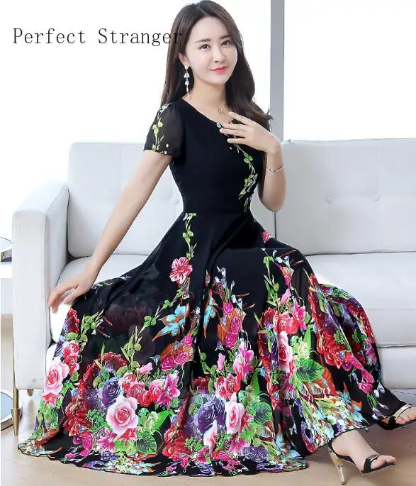 Женское шифоновое платье с V образным вырезом длинное плиссированное цветами