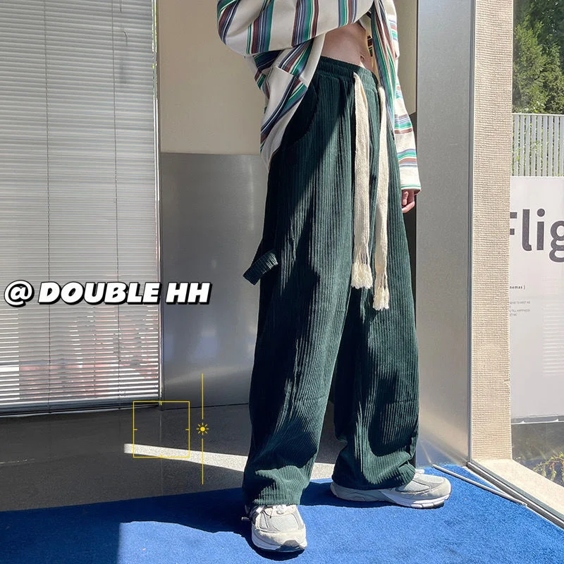 

Loose Wide-leg Pants for Men Thick Webbing Autumn Winter Thick Corduroy Straight Casual Trousers Long Drawstring Mens Clothing