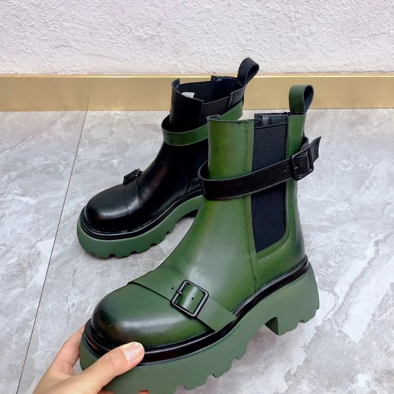 

Women Shoes Martens Boots 2021 Autumn and Winter New Style Short Boots British Style Chelsea Boots Mid-tube Smoke Tube Boots